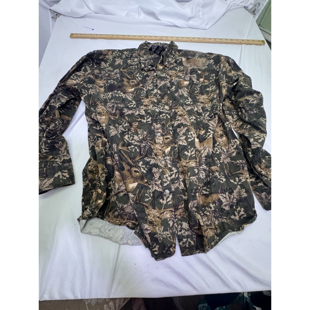 Winchester Shirt Mens Large Camo Deer‎ Buck Print Button Up Hunting Outdoors